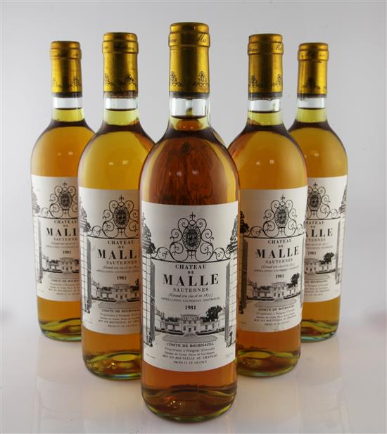 Six bottles of Chateau de Malle, 1981, Sauternes,